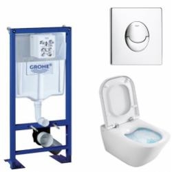 Pack WC Grohe Rapid SL + Cuvette GAP Cleanrim Roca + Plaque Chromée