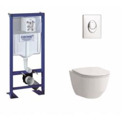 Pack WC Grohe Rapid SL + Cuvette Rimless Laufen Pro + Plaque Chromée