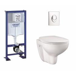 Pack WC Grohe Rapid SL + Cuvette GROHE sans bride Bau Ceramic + Plaque Chromée