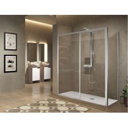 Paroi de douche sans seuil 1 porte coulissante+1 fixe LUNES 2.0 2PH 100 cm- Transparent - Silver - Ouv Gauche