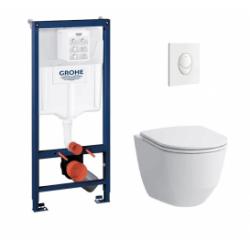 Pack WC Grohé Rapid SL Mural + Cuvette sans bride Rimless Slim + Plaque Blanche