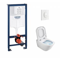 Pack WC Grohé Rapid SL Mural + Cuvette GAP Cleanrim ROCA + Plaque Blanche