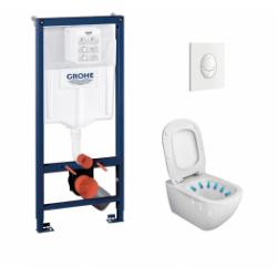 Pack WC Grohé Rapid SL Mural + Cuvette sans bride Tesi AquaBlade + Plaque Blanche