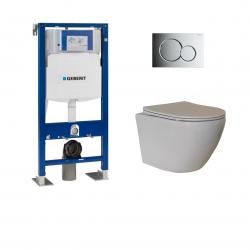 Pack Geberit UP320 + Cuvette sans bride KELOS Flush Blanc + Plaque Sigma Chromé Brillant