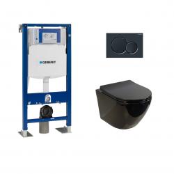 Pack Geberit UP320 + Cuvette sans bride KELOS Noir Brillant + Plaque Sigma