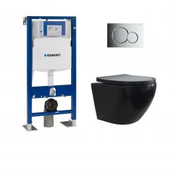 Pack Geberit UP320 + Cuvette sans bride KELOS Flush Noir Mat + Plaque Sigma Chromé Brillant