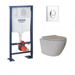 Pack WC Grohe Rapid SL + Cuvette sans bride KELOS Blanc + Plaque Skate Air Chromé