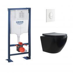 Pack WC Grohe Rapid SL + Cuvette sans bride KELOS Noir Mat + Plaque Skate Air 