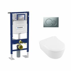 Pack WC Geberit UP320 + Cuvette AVENTO Villeroy & Boch + Plaque Chromé Brillant*