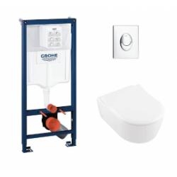 Pack WC Grohe Rapid SL + Cuvette AVENTO Villeroy & Boch + Plaque Skate Air Chromé*