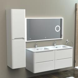 Meuble double vasque 120cm TOOLA Blanc Brillant sans miroir