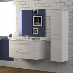 Meuble de salle de bain NEPTUNE 100 Décentré Blanc - Différents miroirs