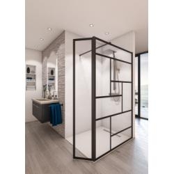 Paroi de douche ATELIER GRAPHIC Noir avec volet pivotant - 120+34.5cm**