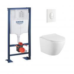 Pack WC Grohe Rapid SL + Cuvette KELOS Blanc Mat + Plaque Skate Air Blanc