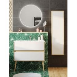 Meuble simple vasque ESQUISSE 90 cm Opale Blanc et Chêne Clair