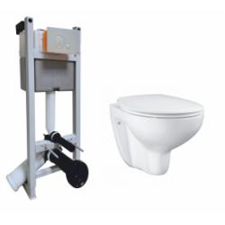 Pack WC Bâti-support + plaque Blanche + cuvette suspendue Bau Ceramic