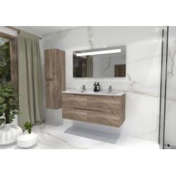 Meuble double vasque LUNA Bois foncé 120cm avec Miroir Kathy