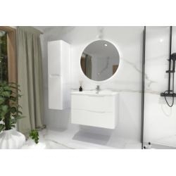 Meuble vasque LUNA Blanc brillant 80 cm avec miroir rond