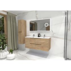 Meuble double vasque LUNA Bois clair 120cm avec Miroir Lite