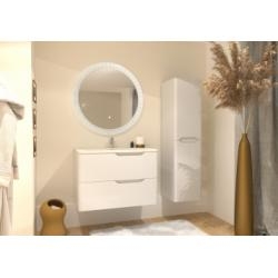 Meuble vasque LUNA Blanc brillant 80 cm avec miroir rond