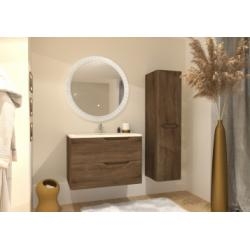 Meuble vasque LUNA Bois Foncé 80 cm avec miroir rond