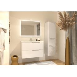 Meuble vasque LUNA Blanc brillant 80 cm avec miroir Reflet