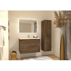 Meuble vasque LUNA Bois Foncé 80 cm avec miroir Reflet
