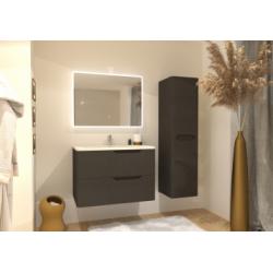 Meuble vasque LUNA Tissé Gris 80 cm avec miroir Reflet