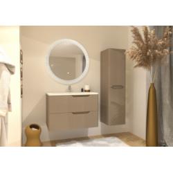 Meuble vasque LUNA Tissé Lin 80 cm avec miroir rond