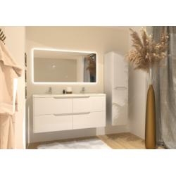 Meuble double vasque LUNA Blanc brillant 120cm avec Miroir Reflet