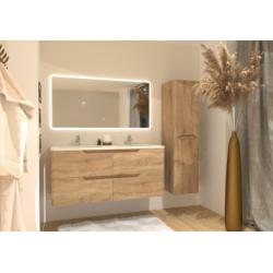 Meuble double vasque LUNA Bois Clair 120cm avec Miroir Reflet