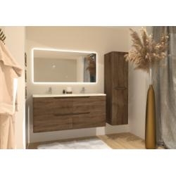 Meuble double vasque LUNA Bois foncé 120cm avec Miroir Reflet