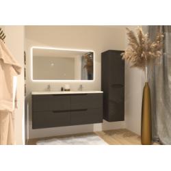 Meuble double vasque LUNA Tissé Gris 120cm avec Miroir Reflet