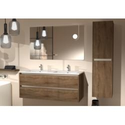 Meuble double vasque JUPITER 3.0 Bois Foncé 120cm avec Miroir ELEGANCE