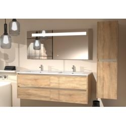 Meuble double vasque JUPITER 3.0 Bois Clair 140cm avec miroir KATHY