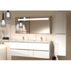 Meuble double vasque JUPITER 3.0 Blanc Brillant 140cm avec miroir KATHY
