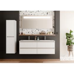 Meuble double vasque JUPITER 3.0 Blanc Brillant 140cm avec miroir KATHY