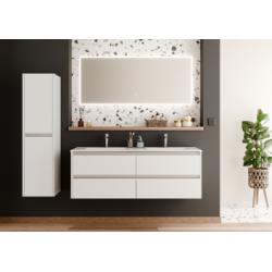 Meuble double vasque JUPITER 3.0 Blanc Brillant 140cm avec miroir Reflet