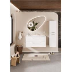 Meuble NEPTUNE Blanc 100cm -Vasque Centrée - Miroir Galet