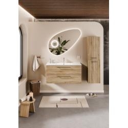 Meuble NEPTUNE Bois Clair 100cm -Vasque Centrée - Miroir Galet