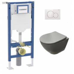 Pack Geberit UP320 + Cuvette sans bride KELOS Flush Gris Clair + Plaque Sigma Blanc