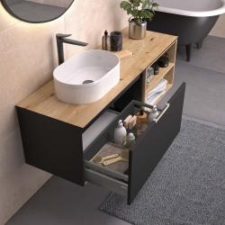 Meuble de salle de bains TEN 140cm Noir Noir Premium et Chêne Artisan