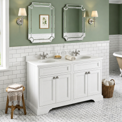 Meuble double vasque rétro Freestanding Blanc Mat Burlington