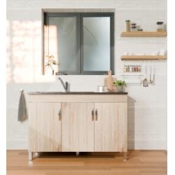 Meuble sous-évier 3 portes BENT Bois Clair avec évier