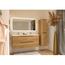 Meuble double vasque LUNA Bois Vieilli120cm avec Miroir Reflet