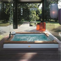 Baignoire balnéo 2 places AURA PLUS 180x150 - Programme TOP - Teck 