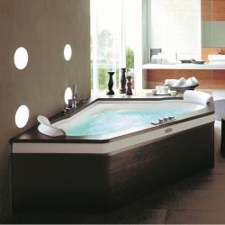 Baignoire balnéo d'angle AURA PLUS CORNER Wengé 160x160 tablier bois JACUZZI