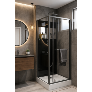 Cabine carrée PRADO 2.0 Noir/Miroir - Montage Sans Silicone