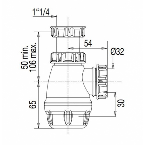 Siphon lavabo/bidet plat PVC 6153 - VALENTIN 6153 cote