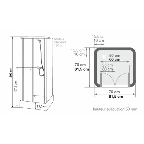 Cabine de douche pour petits espaces DELTA 70x70 cm Delta schéma 70x70